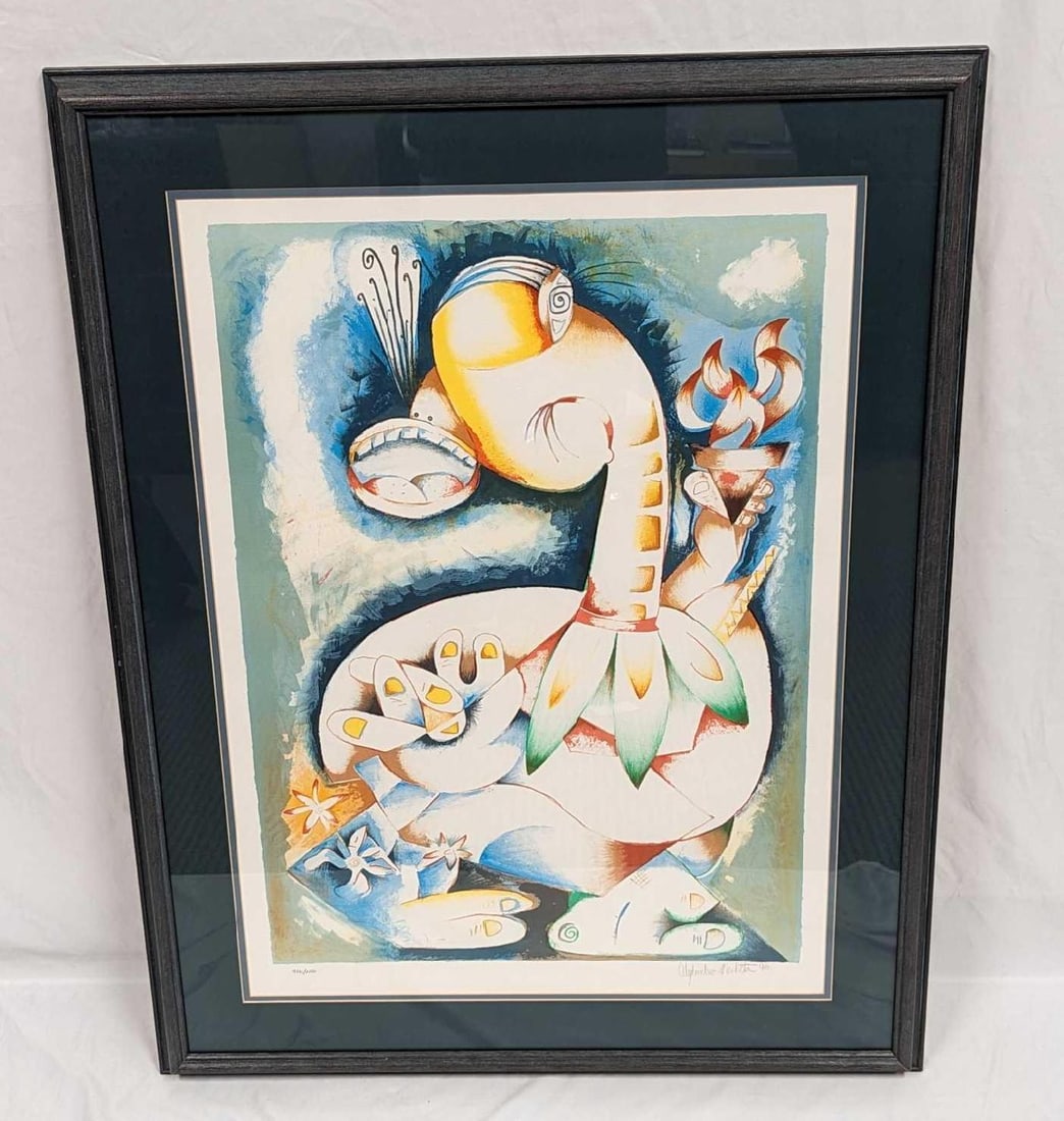 Framed S&N Alexandra Nechita My Torch Shall Guide Me: Framed S&N Alexandra Nechita My Torch Shall Guide Me. This one is #936 out of #2500. The color lithograph was signed and numbered on the bottom border. It's approx 28" x 1 1/2" x 36 1/