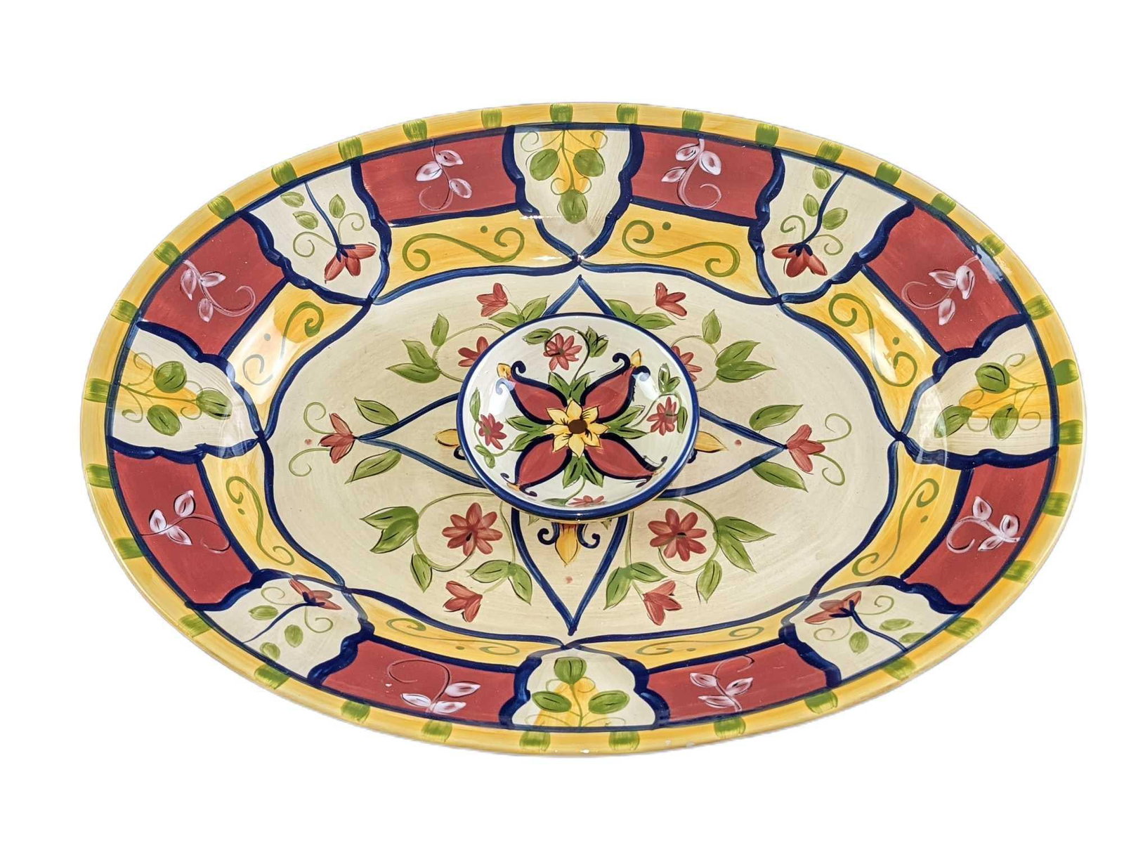 Retired Pier 1 Oval Serving Platter & Dip Dish: This series was released only from 2005-2006. This lot of ceramic includes: (1) Dip Dish. These are approx 4" x 4" x 1". (1) Oval Serving Platter. This is approx 16" x 12 1/2" x 2&