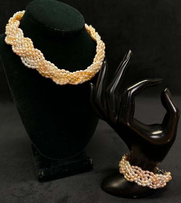 River Pearl Necklace & Bracelet Set Sterling Clasp: This piece of jewelry has been tested and researched prior to listing. Please view all our pictures they are part of our description. DETAILS: Metal - 925 Sterling Silver Color - Silver Stones - river