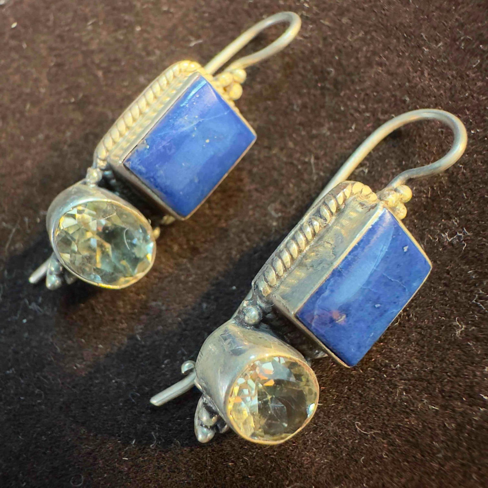 Blue Lapis Cubic Zirconia Hook Sterling Silver 925 Gemstone Earrings: This item is in good pre-owned, previously used/displayed condition with noticeable light wear, and surface scratches. Please reference all photos for full details. This piece of jewelry has been