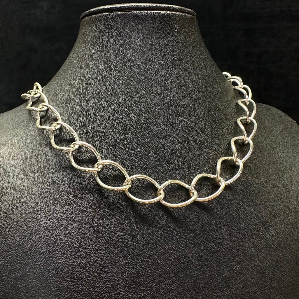 Sterling Silver Large Link Chain: This piece of jewelry has been tested and researched prior to listing. Please view all our pictures they are part of our description. DETAILS: Metal - Sterling Silver Color - Silver Stones - none