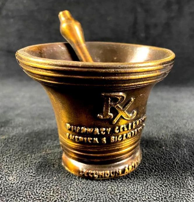 Bicentennial Liberty Bell Mortar & Pestle: Bicentennial Liberty Bell Mortar & Pestle This commemorative mortar and pestle celebrating America's bicentennial was a promotional item distributed to pharmacies in 1976. It is shaped like th