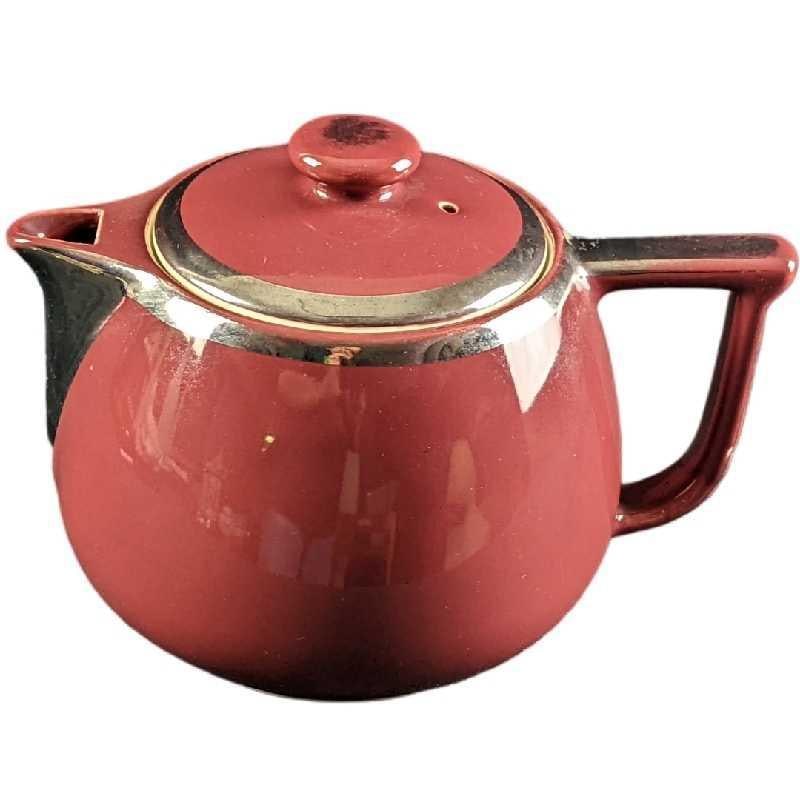 Hall's Superior Large 10 Cup Teapot With Silver Trim: Hall's Superior Quality Kitchenware Teapot Maroon With Silver Trim Large 10 Cup. Made In USA. The teapot is approx 10" x 7" x 7" and it weighs 4.15lbs. The teapot is in a good, vintage condition with