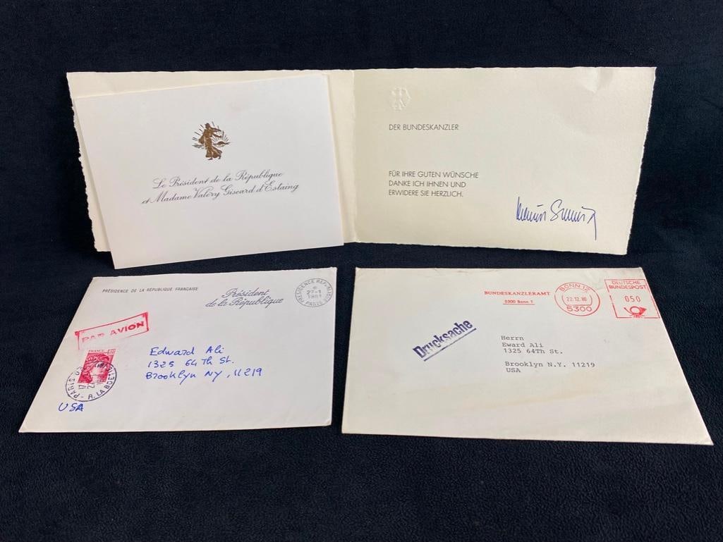 2 Signed Cards From Leaders of Germany & France: 2 Signed Cards From Leaders of Germany & France Signed cards from Helmut Schmidt and Valéry Giscard d'Estaing, Chancellor of Germany and President of France, dated 1980 and 1981. The card fro
