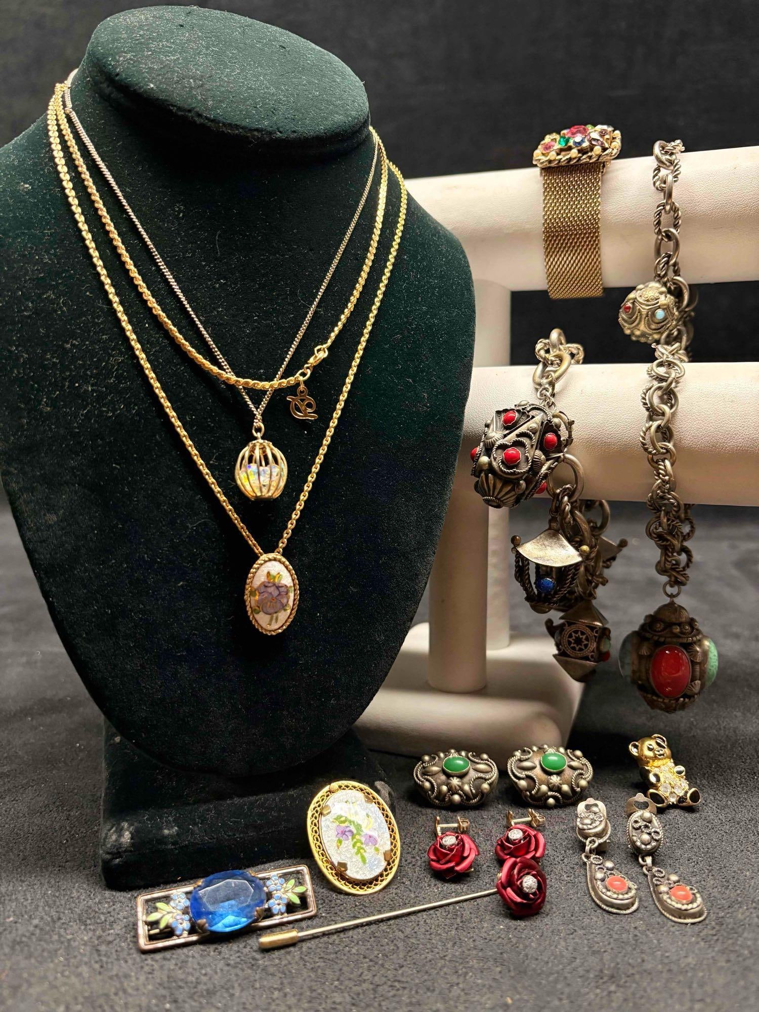 14pc Gold and Colorful Tones Enameled Earth Costume Jewelry Collection: This lot consists of 14 pieces of pre-owned costume jewelry, stylized just for you. Each piece does reflect minor wear and tear, but ultimately stand in beautiful conditions. Refer to images for lengt