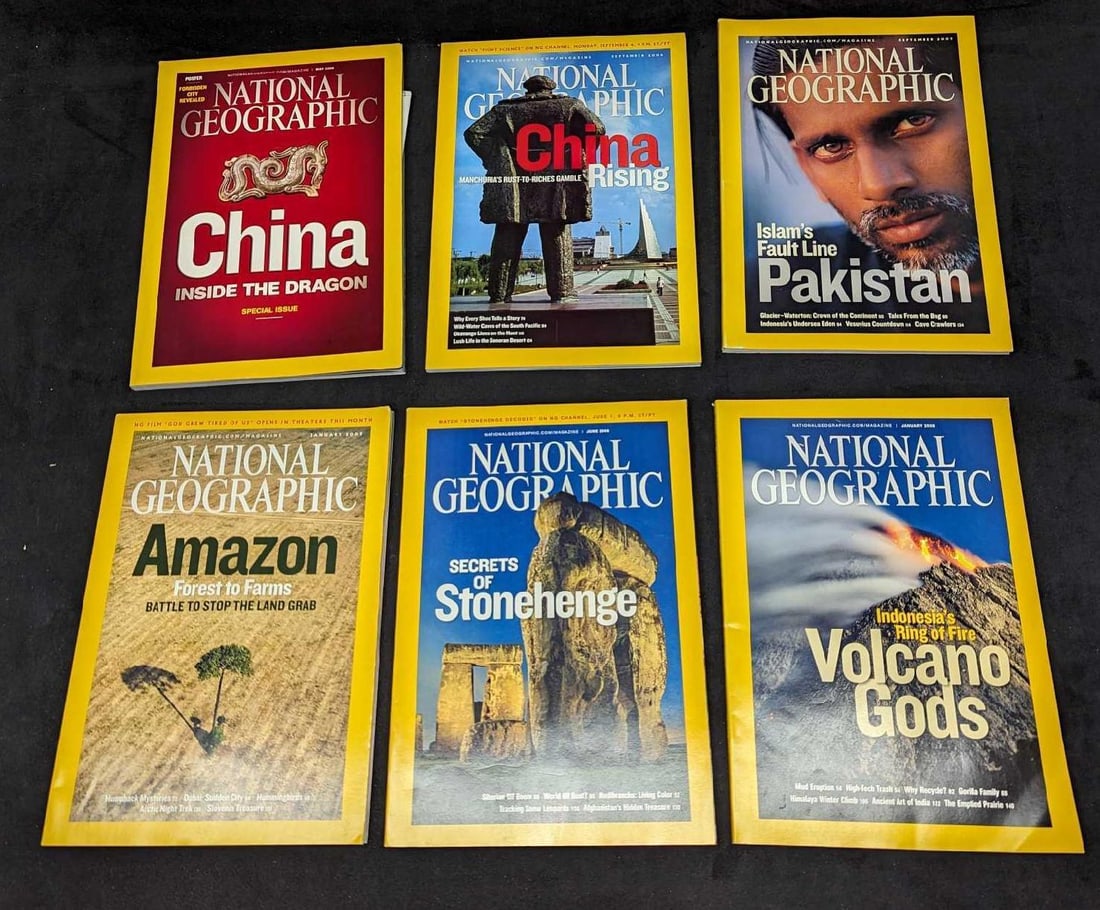6 Famous Places National Geographic Magazines.: 6 Famous Places National Geographic Magazines. This lot includes: (1) January 2008 - Indonesia's Ring Of Fire Volcano Gods. (1) June 2008 - Secrets Of The Stonehenge. (1) January