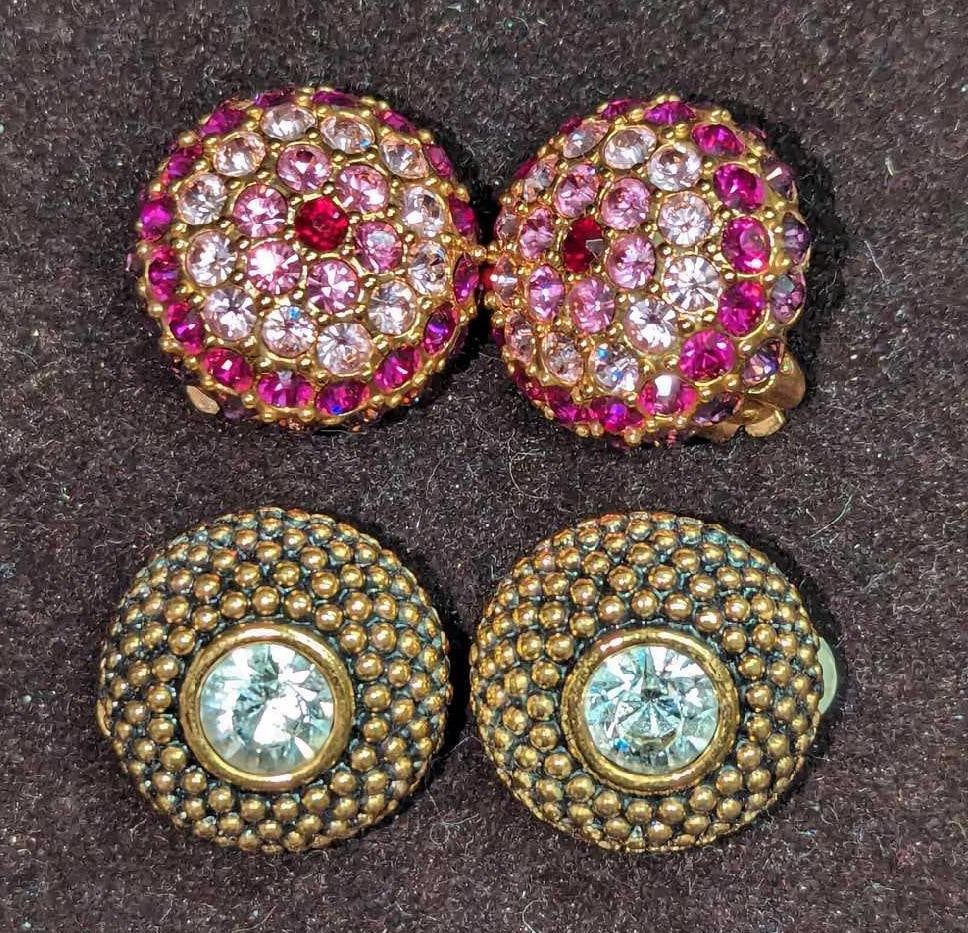 Two Pairs Of Joan Rivers Clip-On Gold-Tone Earrings: Two Pairs Of Joan Rivers Clip-On Gold-Tone Earrings This lot includes: (1) Pair Of Joan Rivers Goldtone Beaded Crystal Clip-On Earrings. Each is approx 3/4" x 1/2" x 3/4". (1) Pair Of Joan