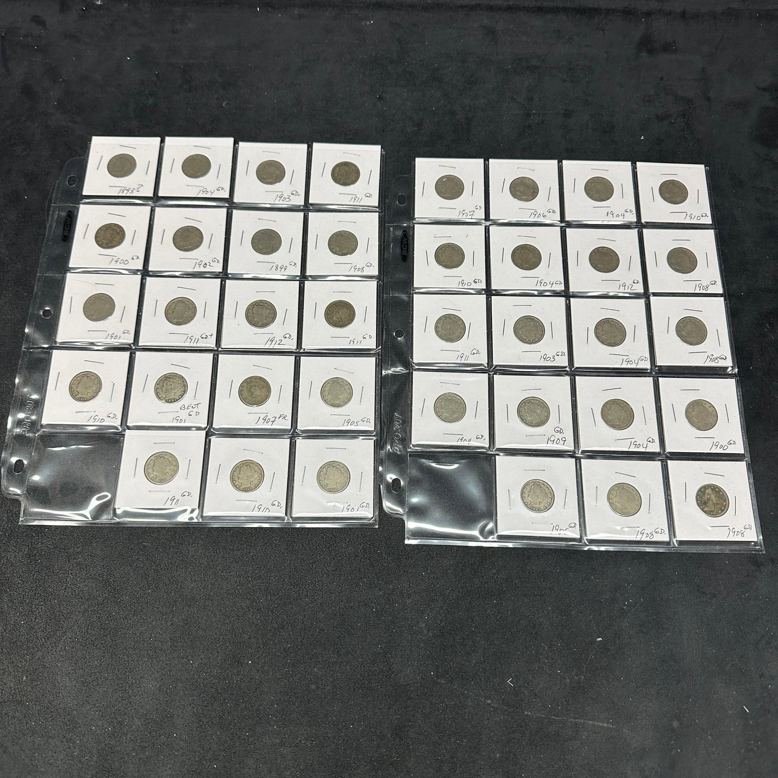 Liberty V Nickel Collection Lot of 38 Thirty Eight Coins: Liberty V Nickel Collection Lot of 38 Nickels Coins. This collection of Liberty Nickels ranges from 1893 to 1911. These items are in good pre-owned, circulated, previously displayed condition with lig