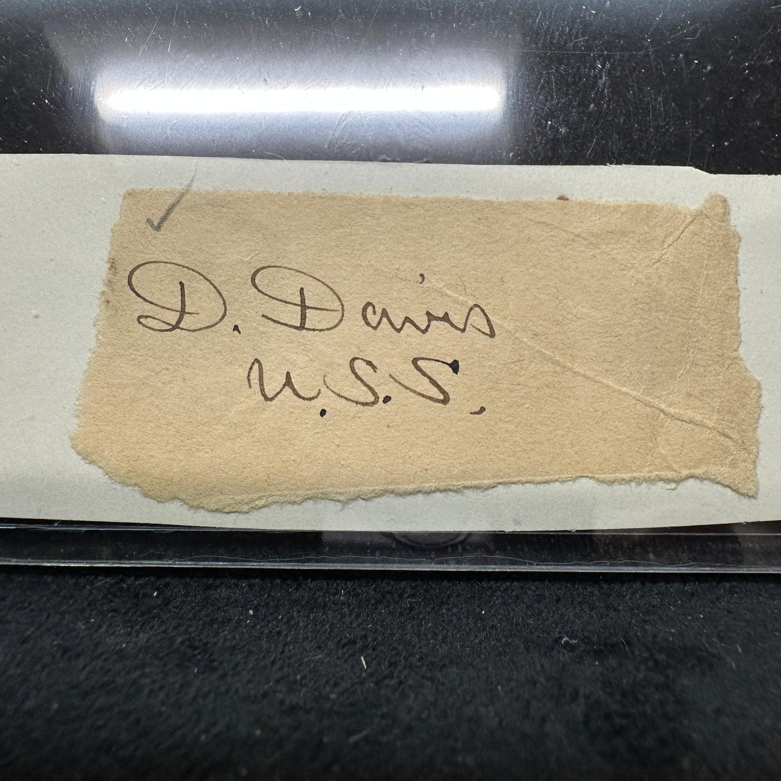 David Davis US Supreme Court Justice Clipped Signature: Clipped free frank signature fragment attributed to David Davis (1815–1886), U.S. Supreme Court Justice appointed by Abraham Lincoln, U.S. Senator from Illinois, and President pro tempore of the Sen