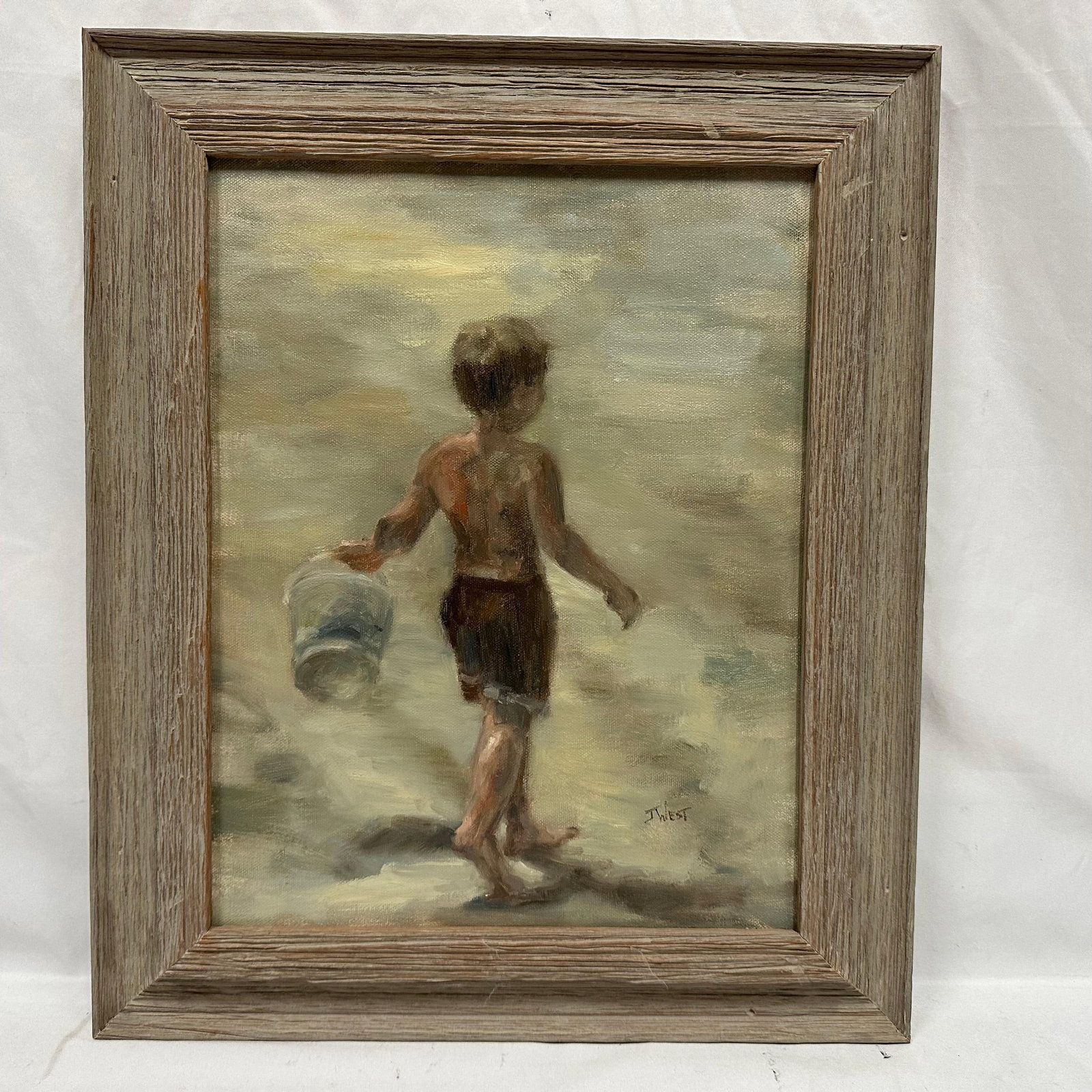 Original Oil Painting on Canvas Beach Day by Jennifer West Framed (1 of 12)