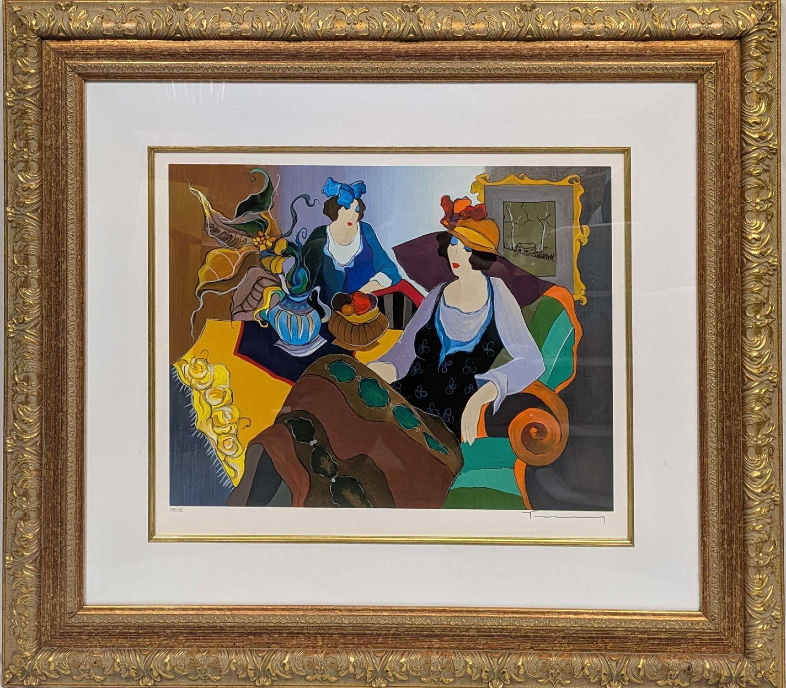 Framed S&N Itzchak Tarkay Melodramatic: Framed S&N Itzchak Tarkay Melodramatic. This is approx 27 3/4" x 31 1/2" x 1 1/2" and it weighs 9.40lbs. This was signed by Itzcgak Tarkay in pencil on the bottom right of the print. This was released