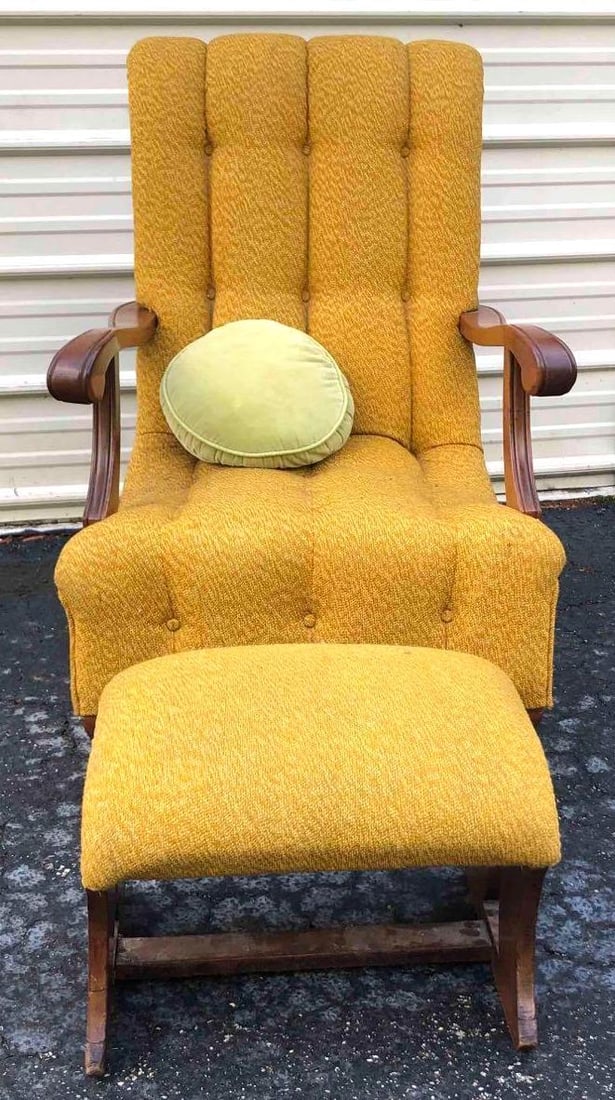 Mid-Century Modern Wood Chair & Foot Stool (1 of 7)