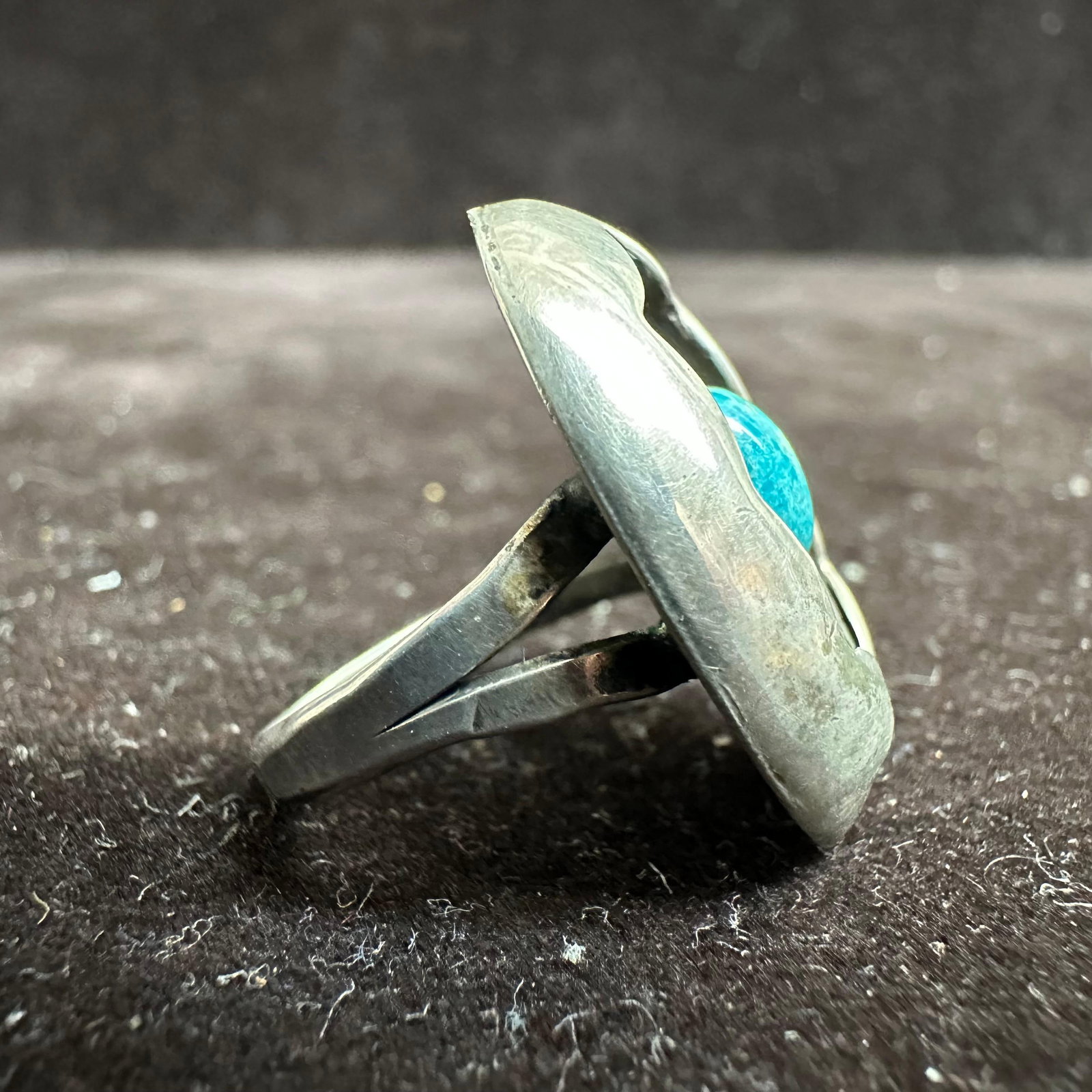Shadow Box Turquoise Single Cabochon Silver Ring - 12