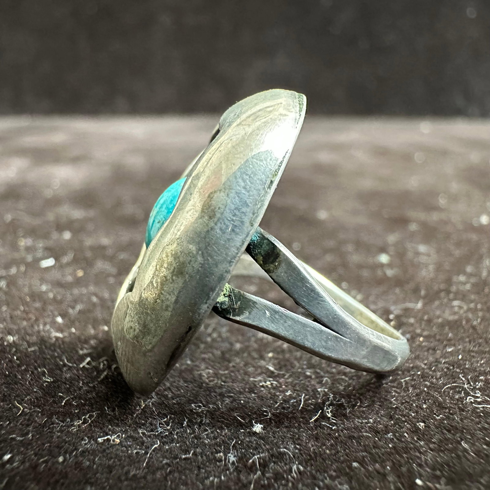 Shadow Box Turquoise Single Cabochon Silver Ring - 5
