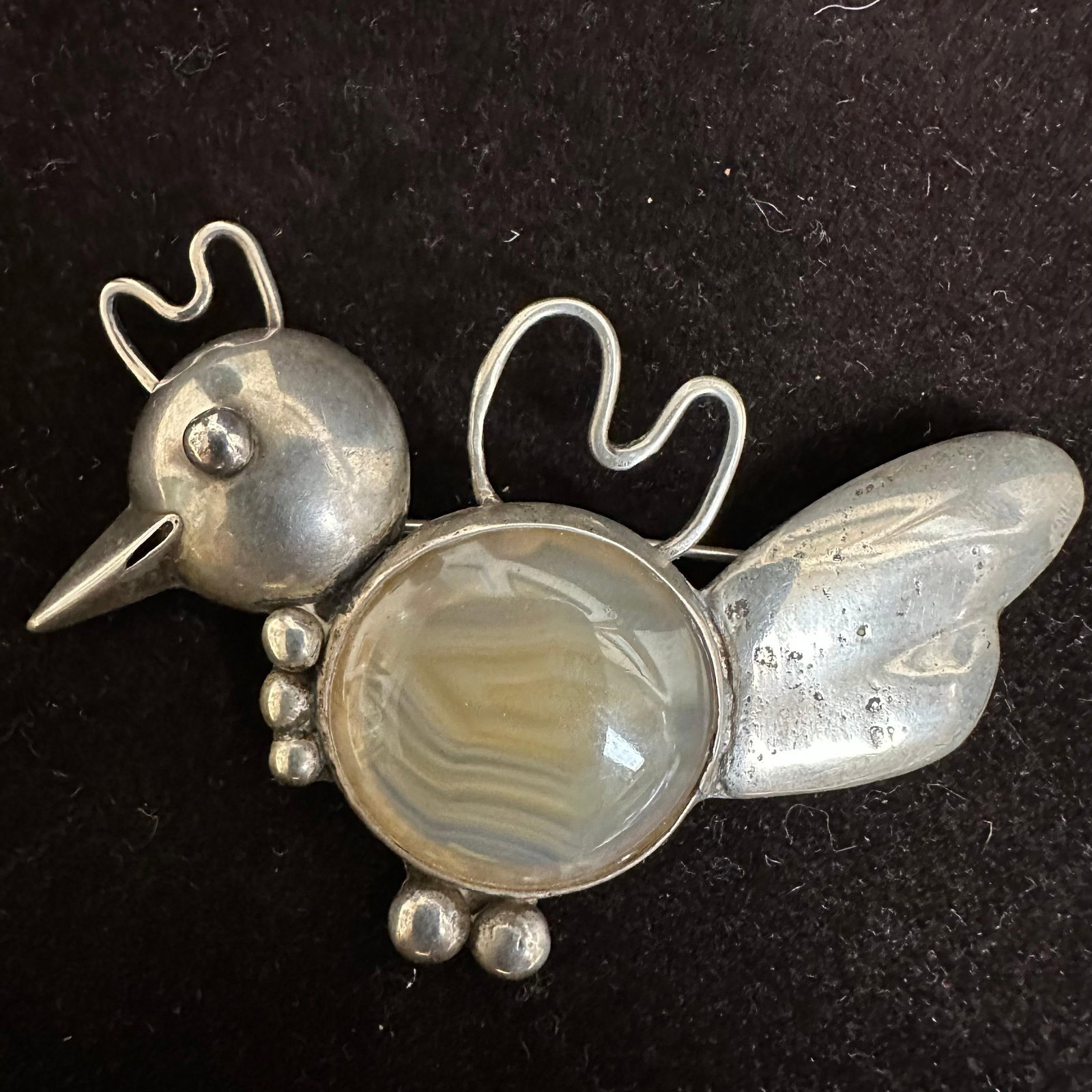 Bird Agate Stone Silver Brooch N38: This item is in good pre-owned, previously used/displayed condition with noticeable light wear and surface scratches. Please reference all photos for full details. This piece of jewelry has been teste