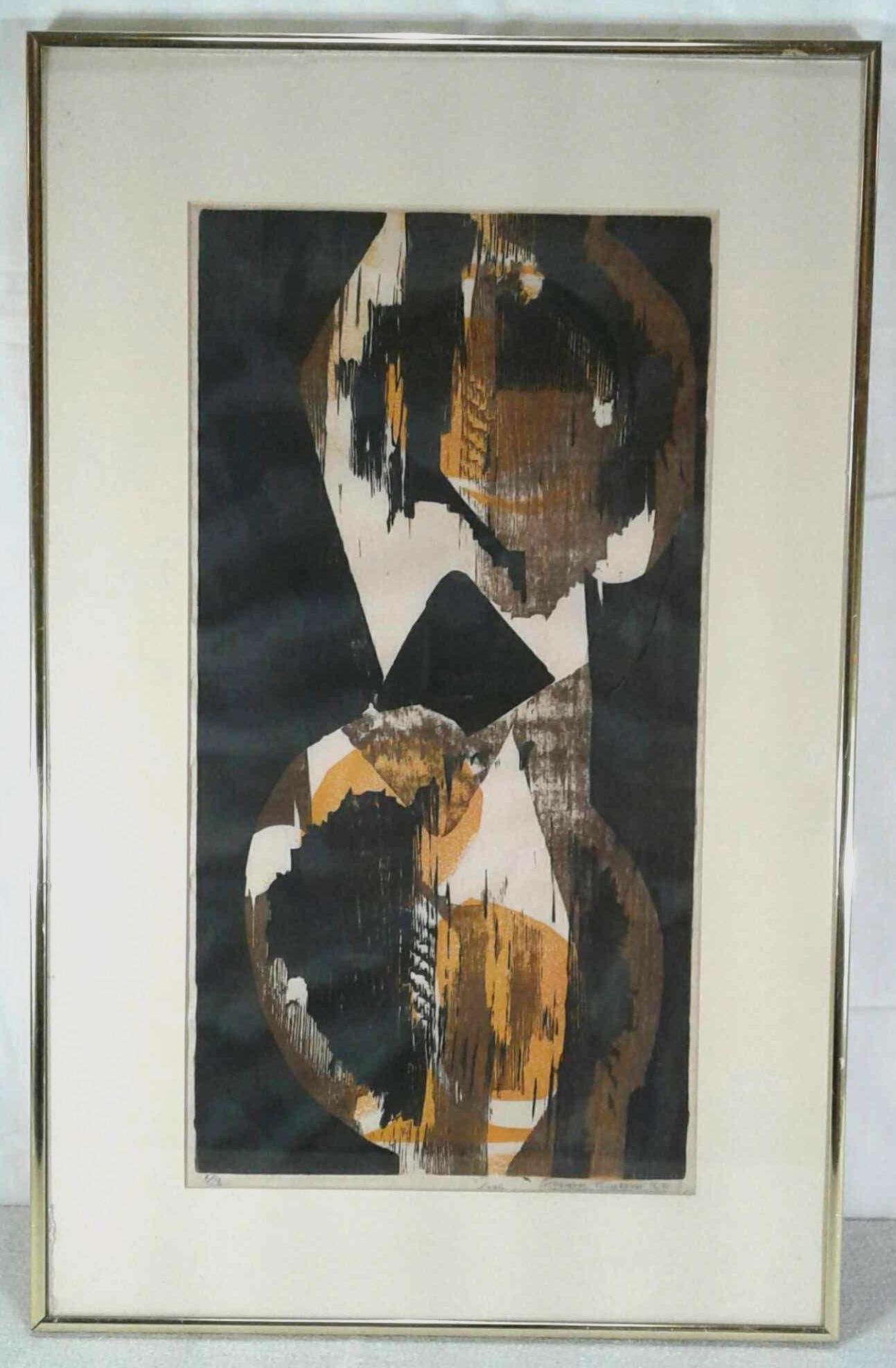 Framed Painting, Signed Susan Biglin 1962: A framed original painting by artist Susan Biglin. Measures approximately 22.5" x 14.5" and is in good used condition. There appears to be a tear in the art as seen in photos. There are no