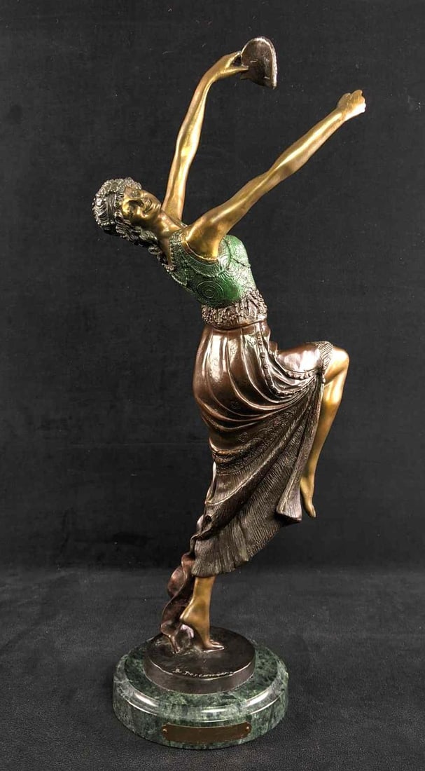 Bronze Sculpture by Joseph Emmanuel Descomps: Bronze Sculpture by Joseph Emmanuel Descomps This is Comedy Dancer by Joseph Emmanuel Descomps. aka in French Danseuse au Masque. This bronze piece is on a green granite base with a nameplate. This be