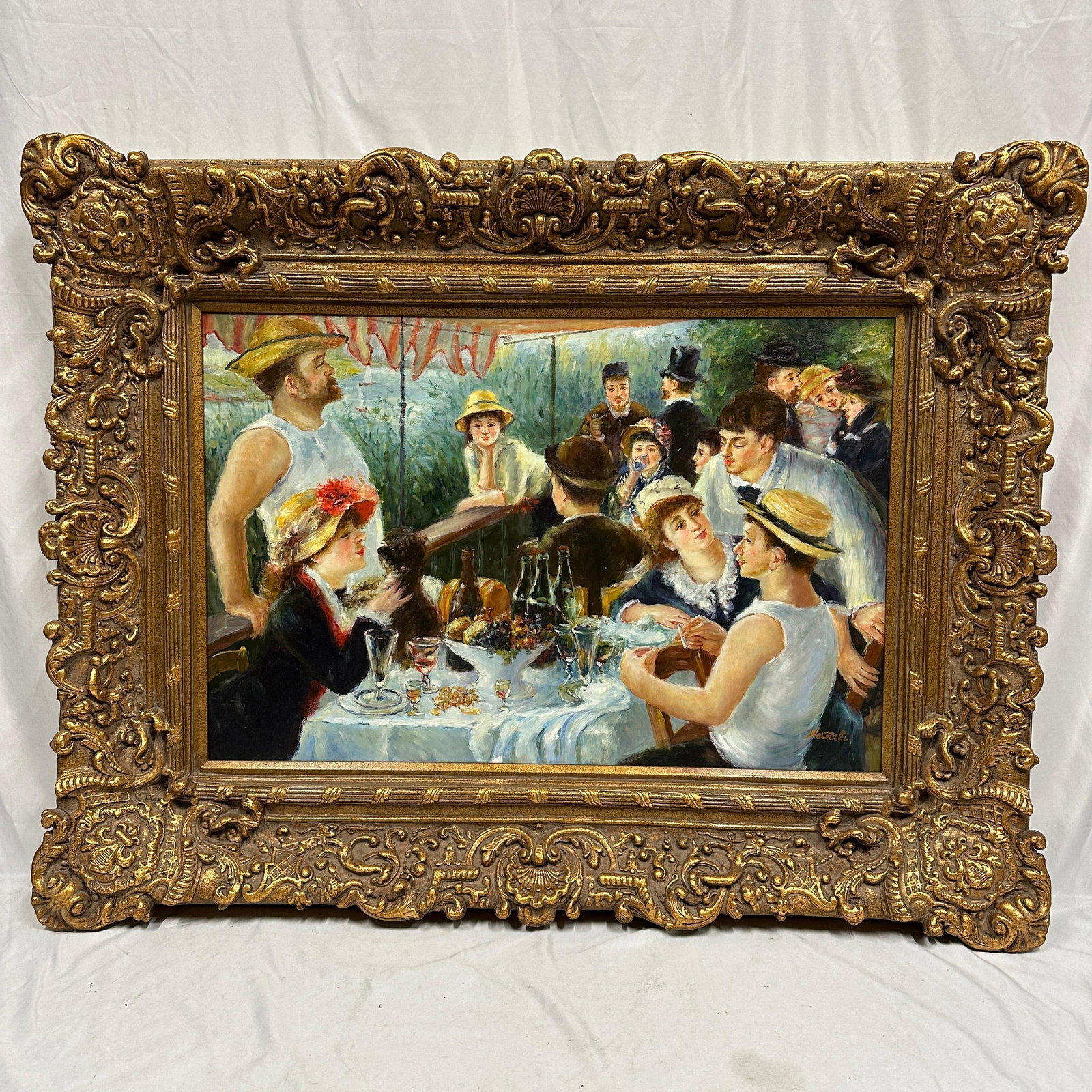Hand Painted Lunch Boating Party In Style of Renoir Oil Painting Gold Ornate Gilt Frame R235 (1 of 13)