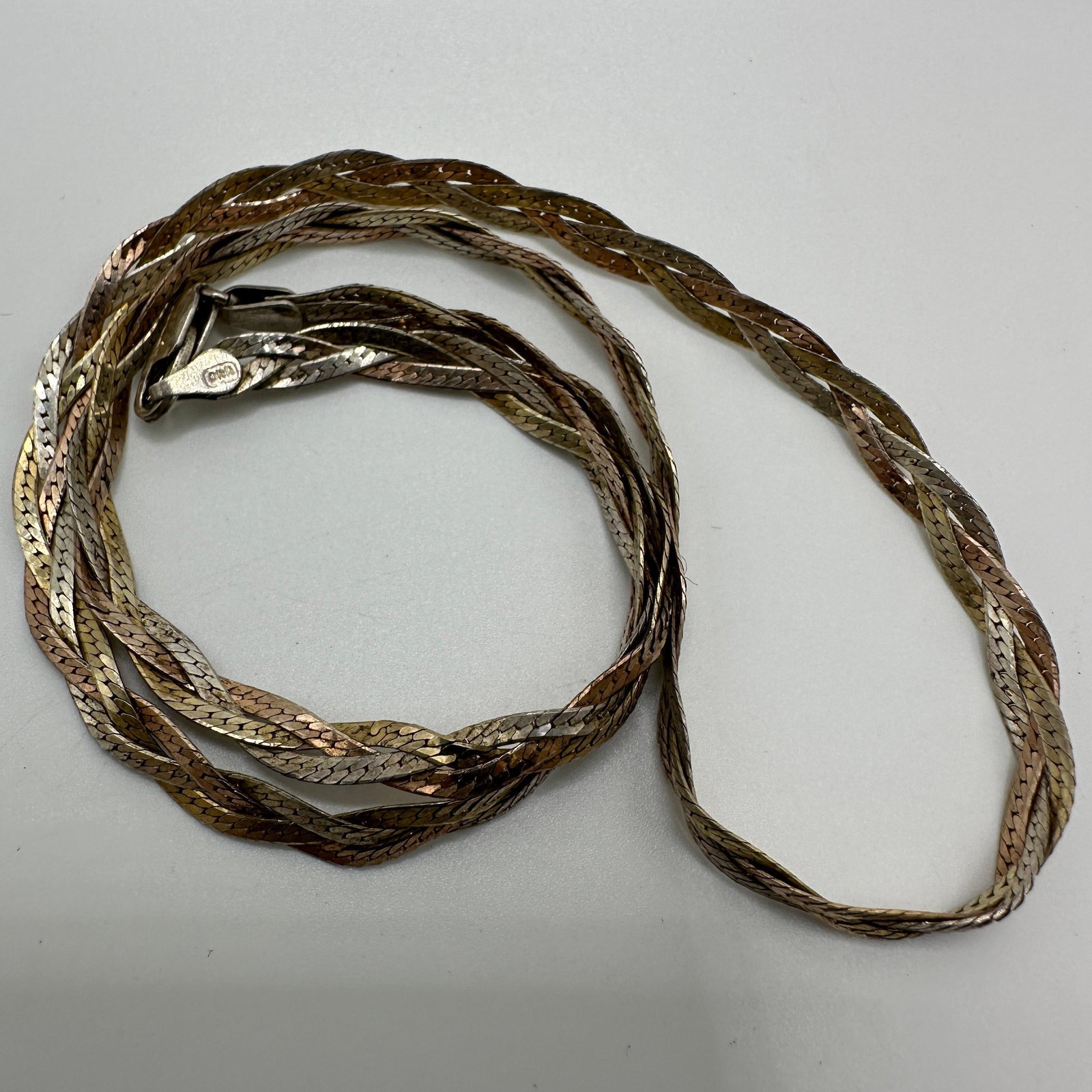 Tri-Color Sterling Silver Rose Yellow Gold Colored Necklace Italy: This item is in good pre-owned, previously used/displayed condition with noticeable light wear and surface scratches. Please reference all photos for full details. This piece of jewelry has been teste