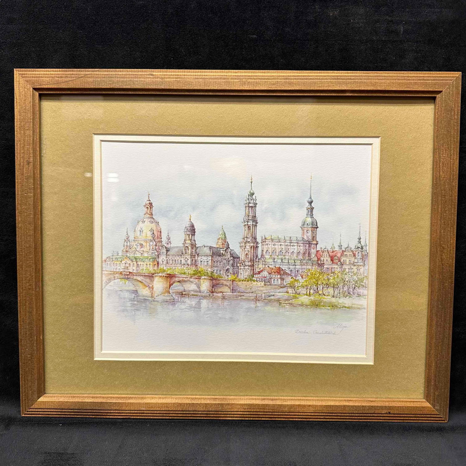 Alicja Dresden Canaletto View Dresden's Skyline Germany European Cityscape Framed Art Print: Alicja Dresden Canaletto View Dresden's Skyline Germany European Cityscape Framed Art Print. This framed artwork is a watercolor print of the skyline of Dresden, Germany, prominently featuring rec