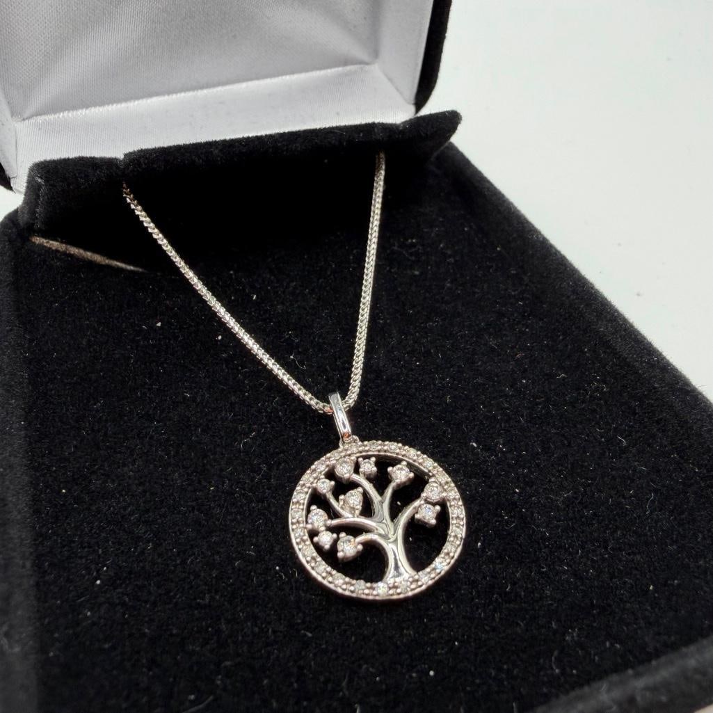 10k White Gold Diamond Tree Pendant - 2