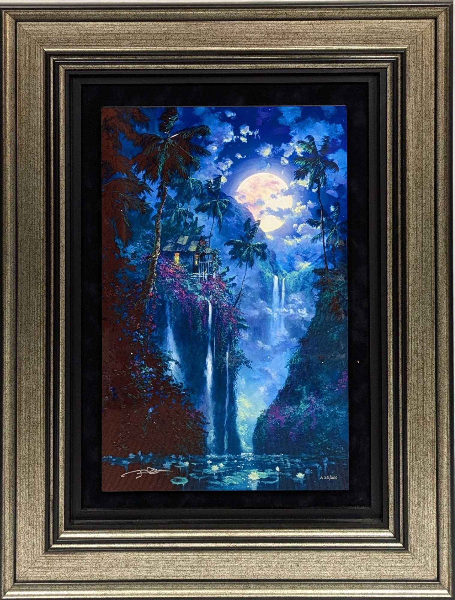 Framed James Coleman Aloha Dreams S&N Caldograph On Wood: Framed James Coleman Aloha Dreams S&N Caldograph On Wood. This is approx 34" x 26 3/4" x 1 1/4" and it weighs 17.60lbs. A Caldograph is a work of art that uses dye sublimation to transfer an