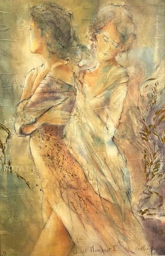 Quiet Movement II by Gary Benfield Signed Print: Quiet Movement II by Gary Benfield Signed Print Signed print by Gary Benfield, titled Quiet Movement II. Shows two female figures in an ethereal style with an abstract background. The print is a