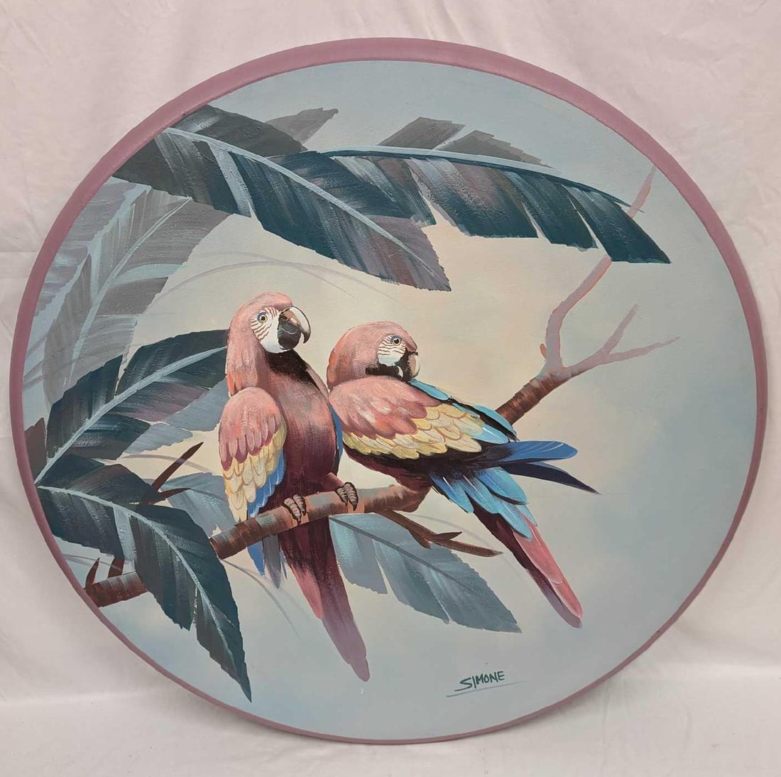 Original Round Acrylic On Canvas Two Parrots Simone (1 of 10)