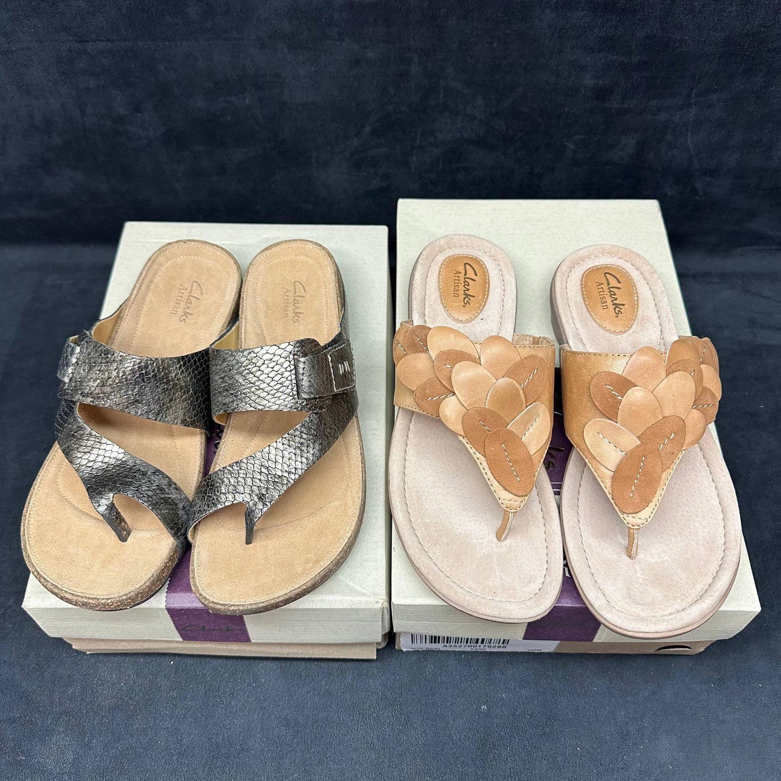 Lot of Two Pairs Clarks Artisan Women?s Sandals Leather Thong Slides with Boxes (1 of 8)