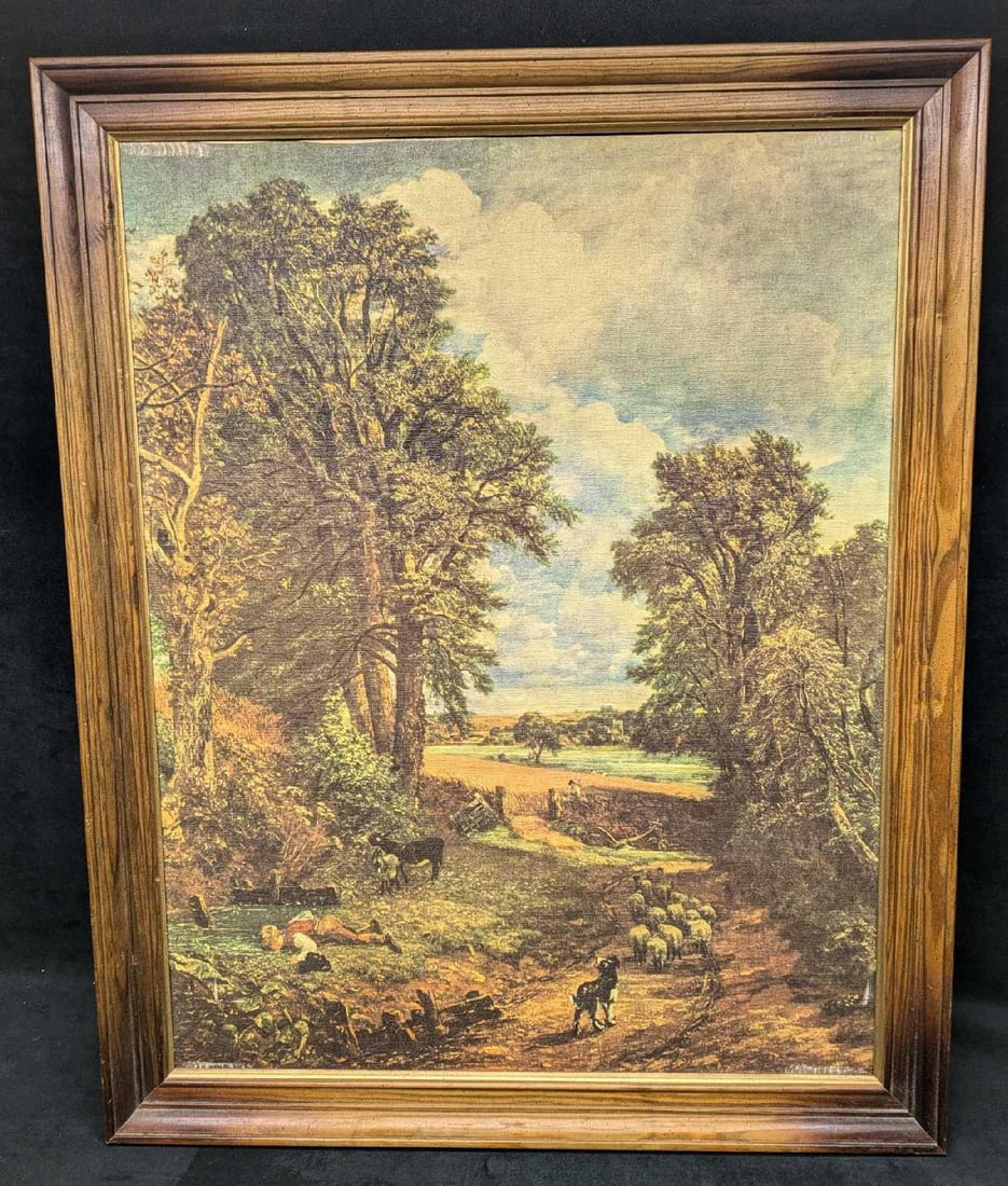 John Constable Cornfield Textured Print On Canvas: John Constable Cornfield Textured Print On Canvas . This is approx 25 1/4" x 2" x 31 1/8" and it weighs 5.40lbs. Please note, the canvas is not signed by the artist. The print is slightly loose, but