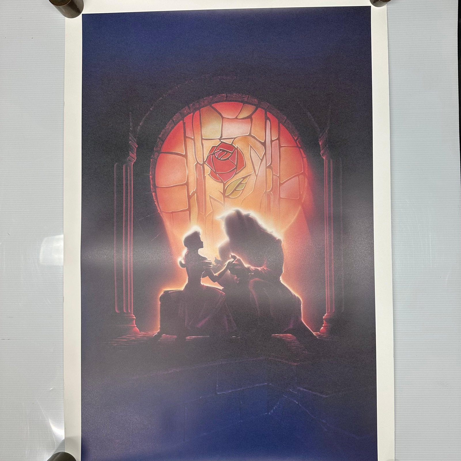 John Alvin Signed Limited Edition Disney Lithograph Beauty and the Beast: Limited edition lithograph art print signed and numbered by John Alvin featuring an iconic scene from Disney’s Beauty and the Beast. The image shows Belle and the Beast in silhouette inside the 