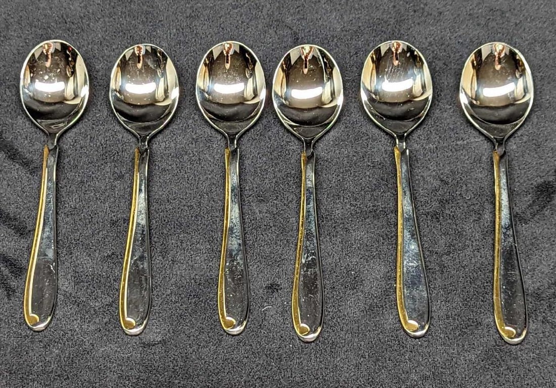 6 Retired Mikasa Estasi Stainless Teaspoons: 6 Retired Mikasa Estasi Stainless Teaspoons. This series was released from 1982 - 2004. Each Teaspoon is approx 5 3/8" and together they weigh 0.49lb. Made in Japan. The stainless steel Teaspoons