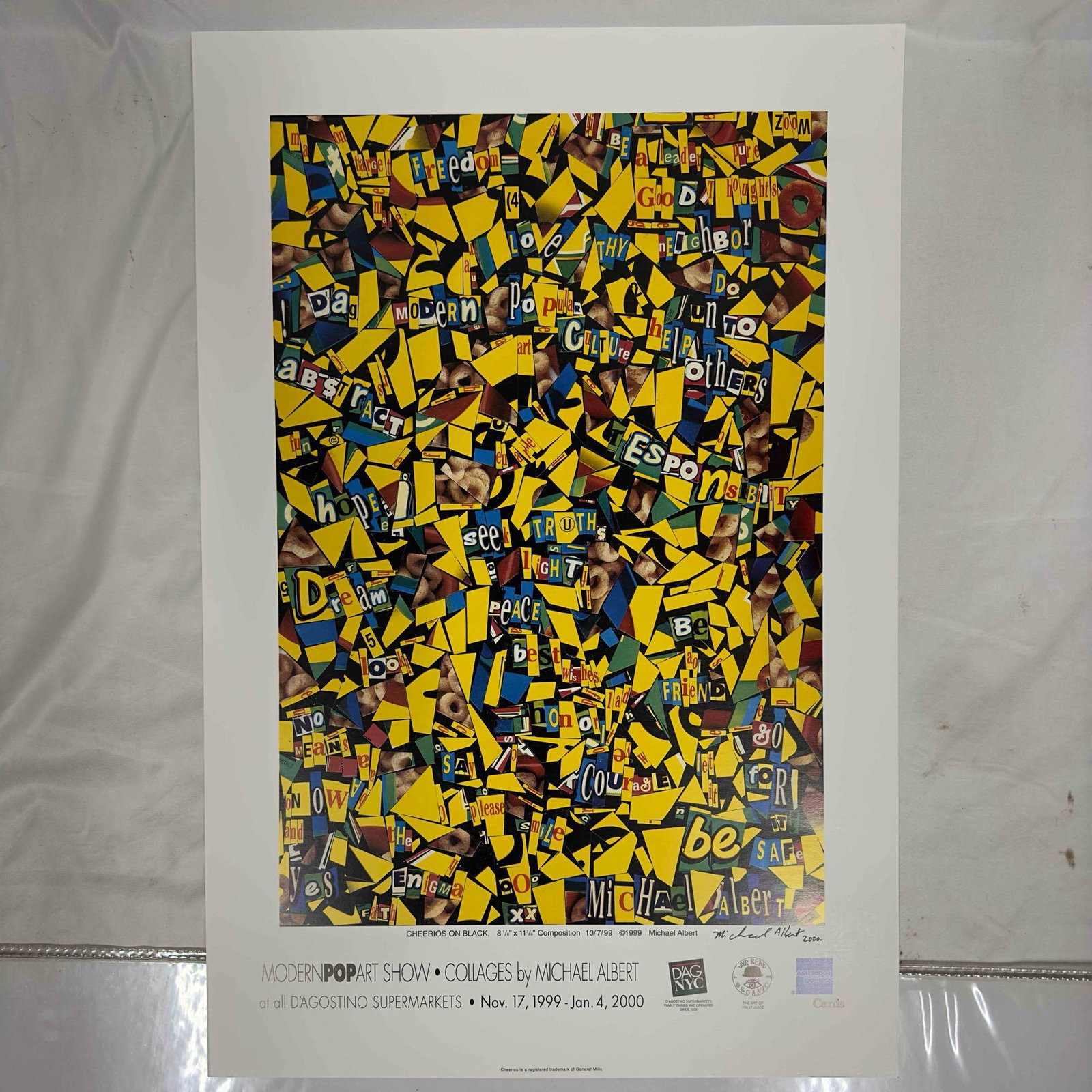 Cheerios On Black Collage Michael Albert Lithograph Signed Modern Pop Art: Cheerios On Black Collage Michael Albert Lithograph Signed Modern Pop Art. This art lithograph is from the Modern Pop Art Show 2000. Michael Albert signature and dated 2000 on the bottom right corner 