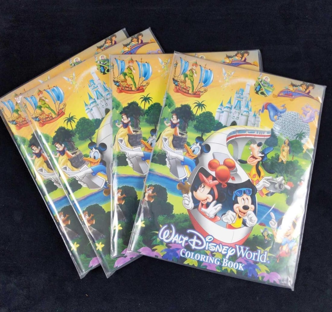 Walt Disney World Coloring Book Lot Of Four: Wonderful coloring book with scenes from all four parks. 96 pages of unused coloring pages. Books are approx 8 1/2" x 11". Books are in good, unused condition with no known damage. "Four Parks One Wor