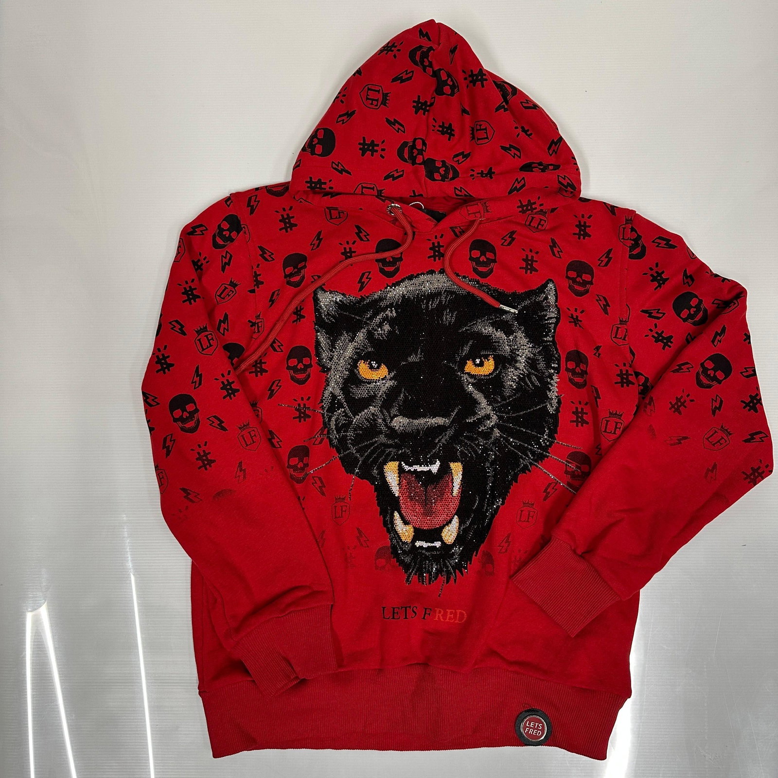 Lets Fred Red Panther Graphic Pullover Hoodie Streetwear Statement Sweatshirt (1 of 7)