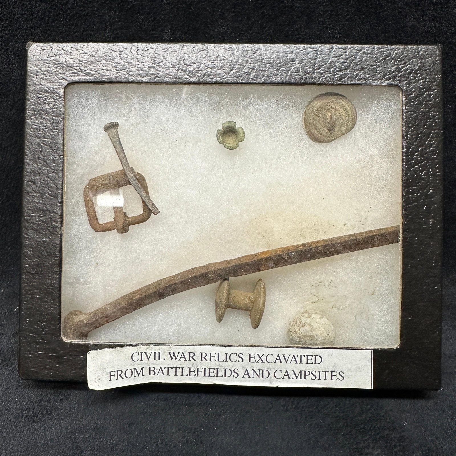 Framed Civil War Battlefield Relics Excavated From Campsites Display (1 of 7)