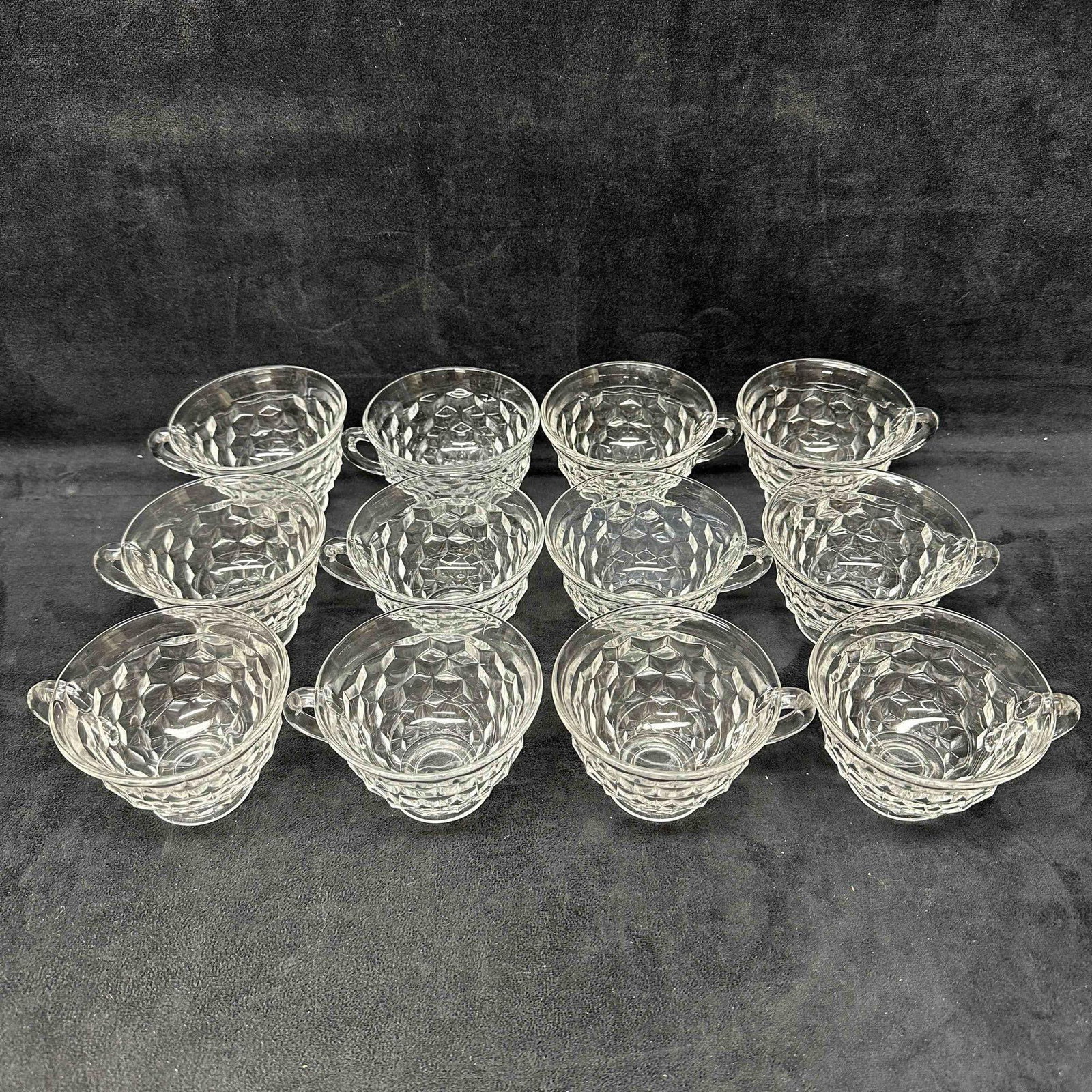 Fostoria American Twelve Flared Footed Punch Drink Glass Cup Set: No chips, cracks, or breaks in the glass. These items are in good pre-owned, previously displayed condition with light wear, and surface scratches. Please reference all photos for full details. Glasse