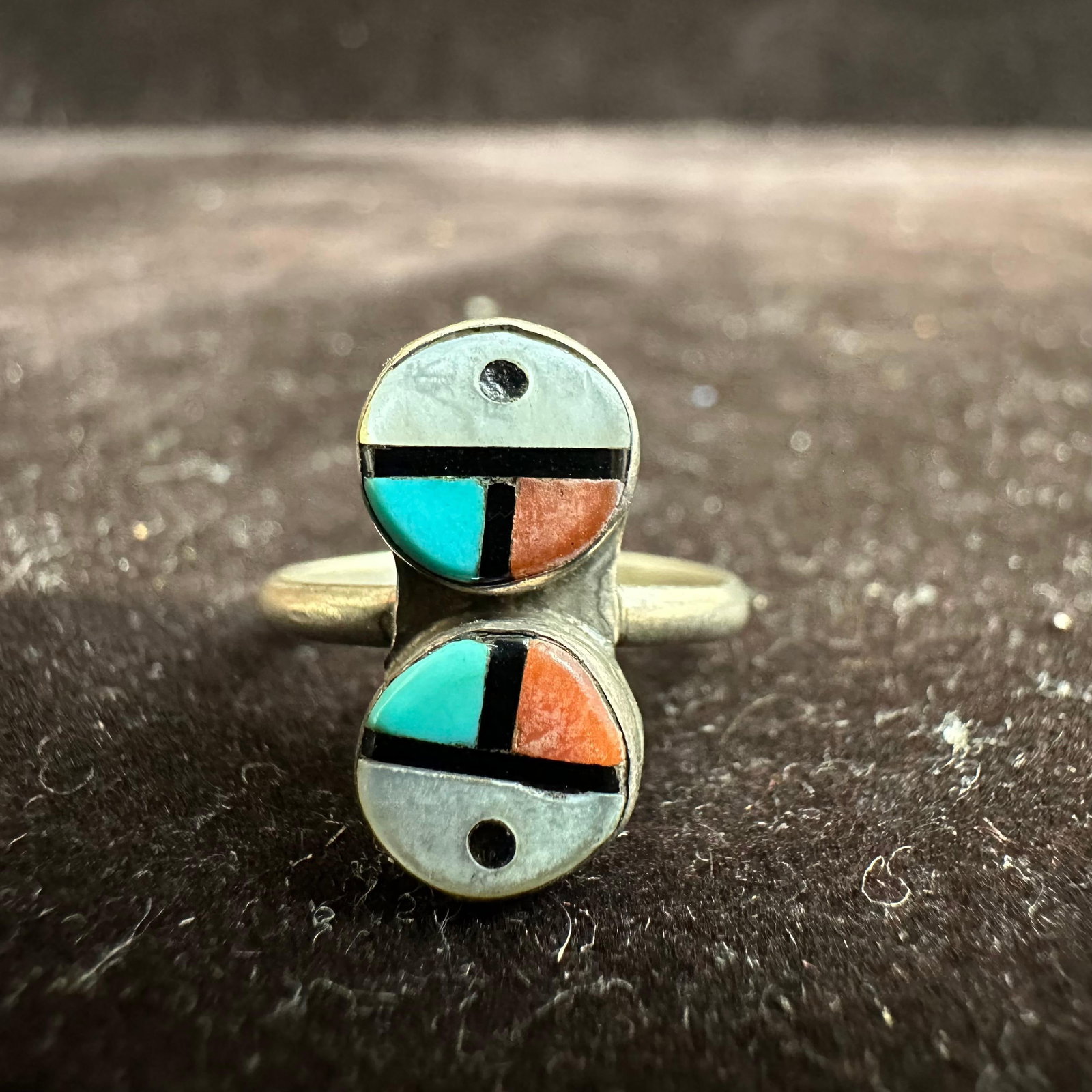Zuni Style Silver Two Panel Sunface Inlay Ring - 10