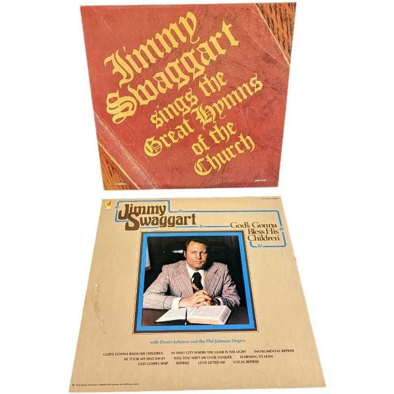 2 Jimmy Swaggart Vintage LP Records: This lot includes: (1) Jimmy Swaggart Sings The Great Hymns Of The Church. This was released by Jim Records in 1985. (1) Jimmy Swaggart God's Gonna Bless His Children. This was released by Jim Rec