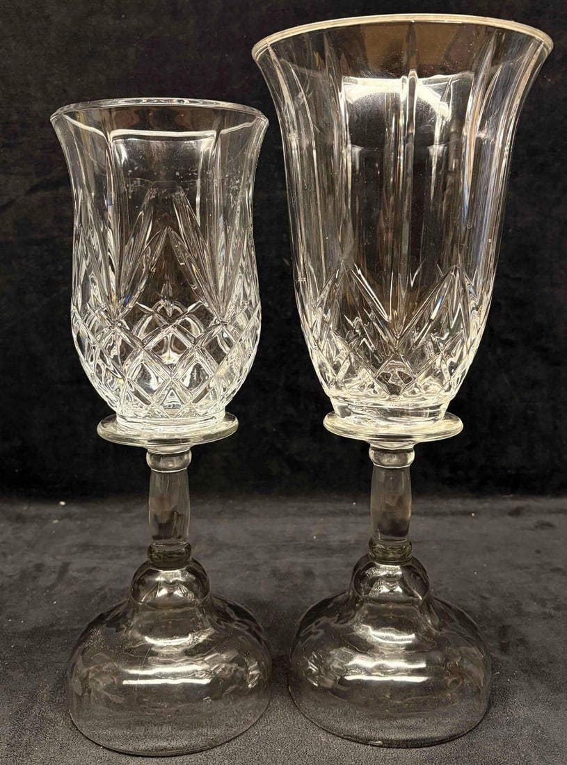 Set Of 2 Vintage Lexington Lead Crystal Hurricane Lamps (1 of 5)