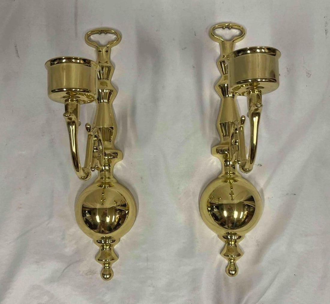 Pair Of Vintage Single Arm Solid Brass Wall Sconces (1 of 4)