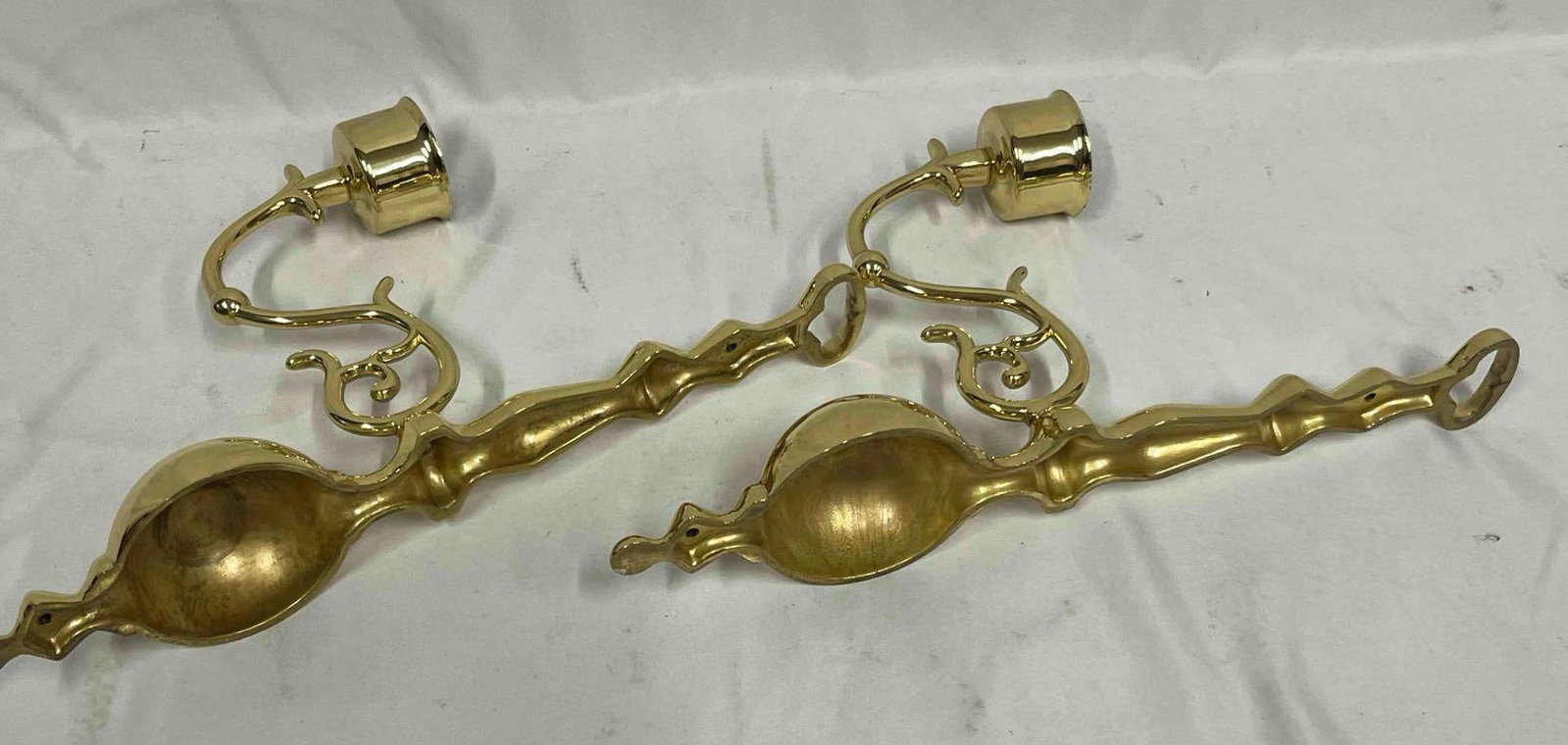 Pair Of Vintage Single Arm Solid Brass Wall Sconces - 3