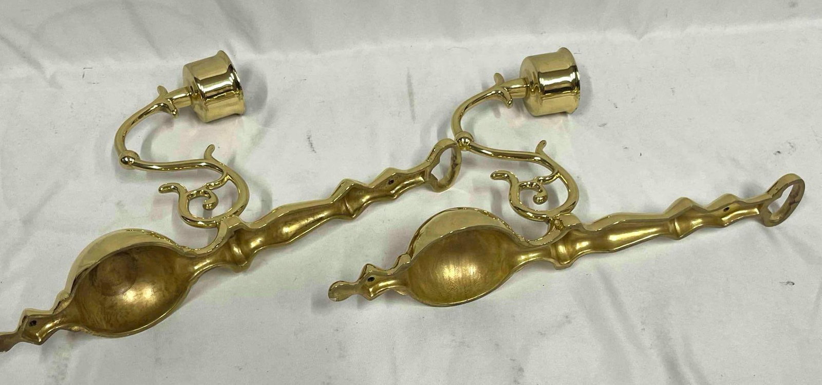 Pair Of Vintage Single Arm Solid Brass Wall Sconces - 4