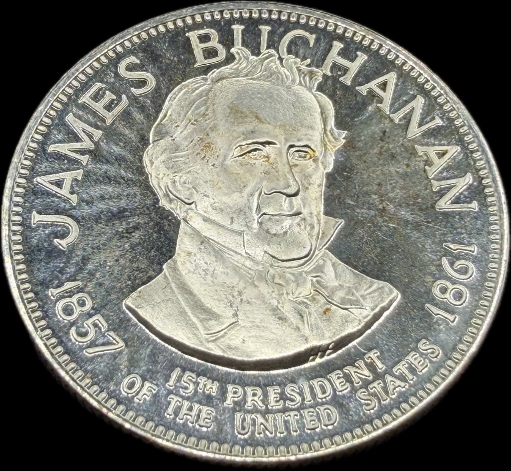 James Buchanan Sterling Silver Presidential Coin: These coins have been tested and researched to the best of our ability prior to listing. Please view photos, as they are a part of the condition. DETAILS: Metal - .925 Sterling Silver Tested - Yes Siz