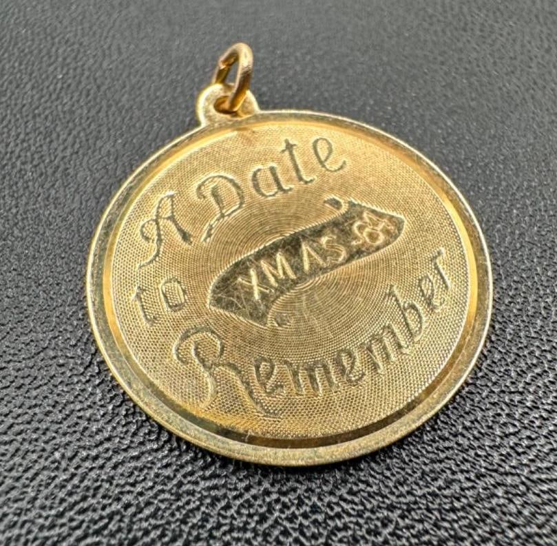 14k Gold "Xmas '64" Charm: This piece of jewelry has been tested and researched prior to listing. Please view all our pictures they are part of our description. DETAILS: Metal - 14k Gold Color - Yellow/Gold Stones - none Hallma