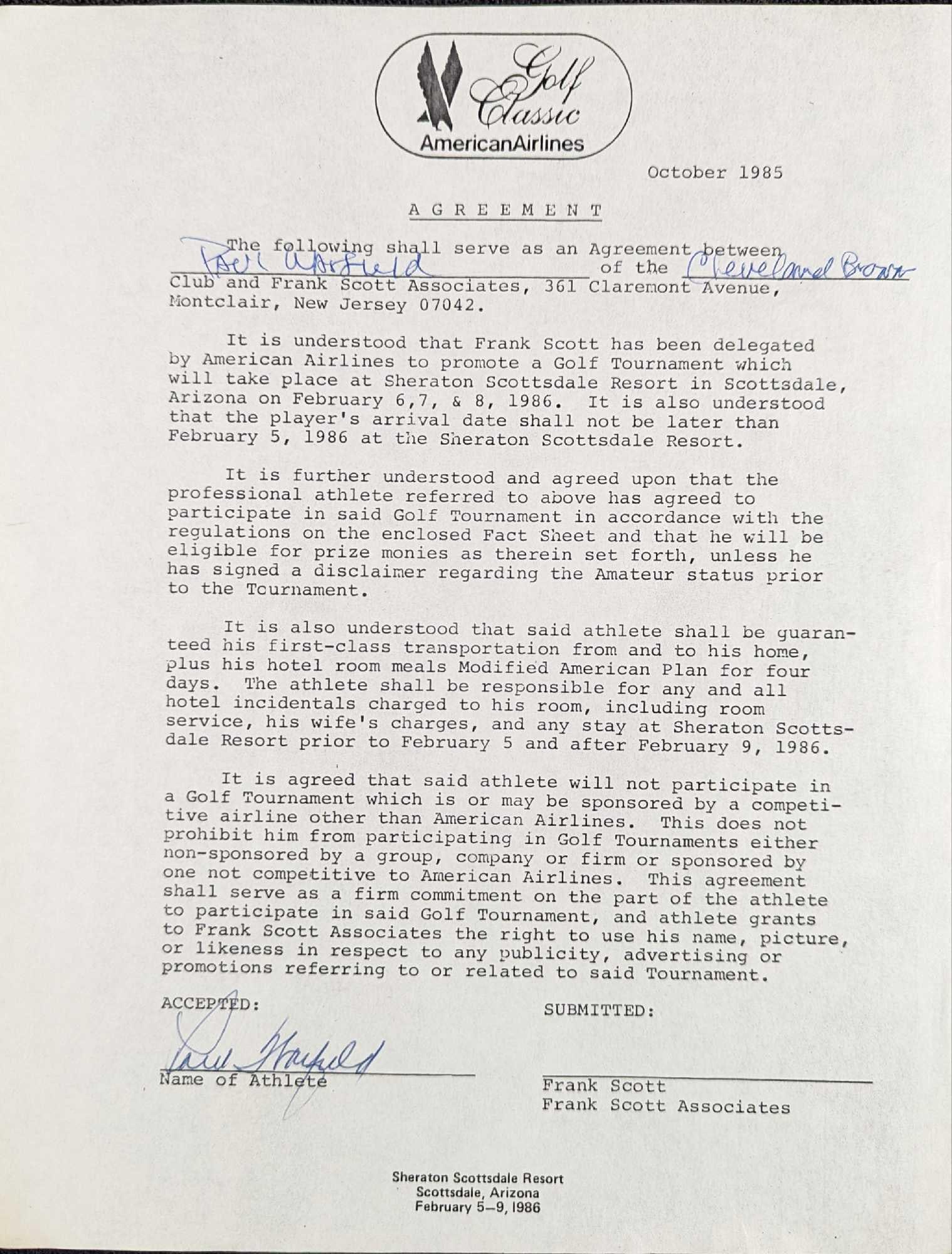 Signed Paul Warfield HOF Football Letter (1 of 3)