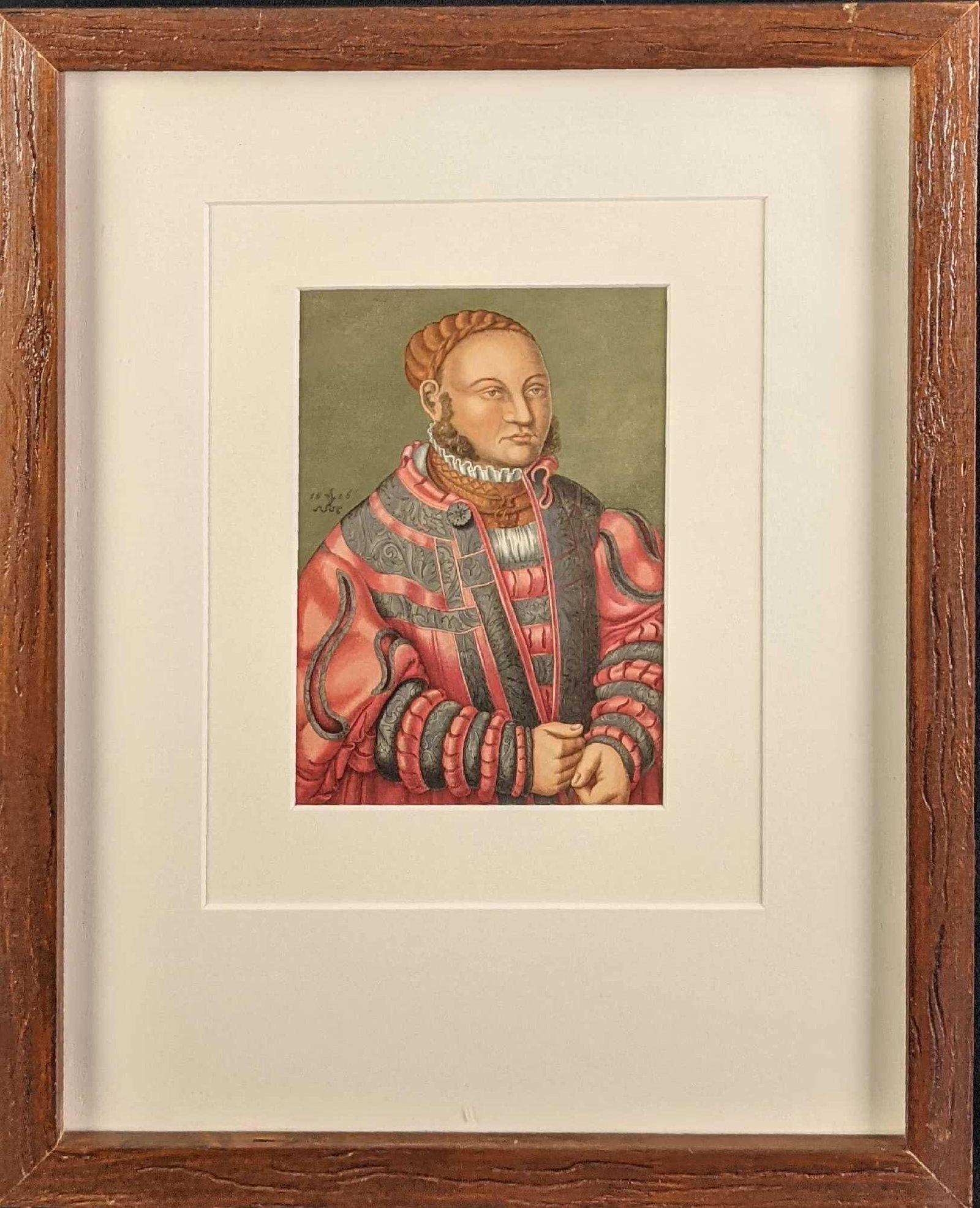 Framed German Nobleman Chromolithograph Print: Framed Chromolithograph Print from "Clothing, Artwork, And Military Equipment From The Early Middle Ages Until The End Of The Eighteenth Century From Period Originals Part Seven". The silver colo