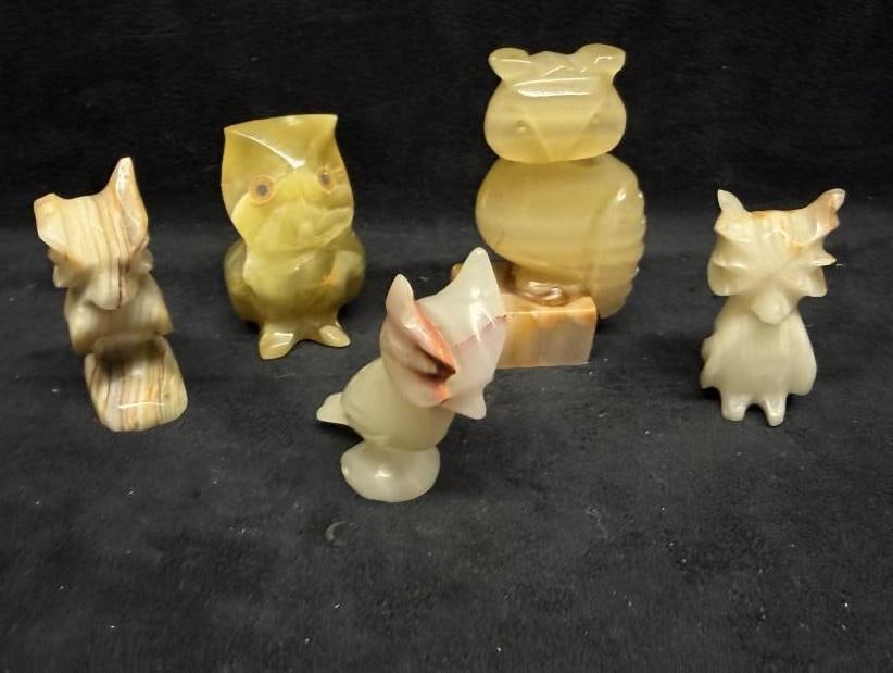 Vintage Onyx Owl Figurines Carved Stone Lot (1 of 4)
