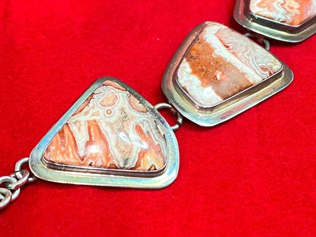 Sterling Silver Lace Agate Toggle-Clasp Bracelet - 4