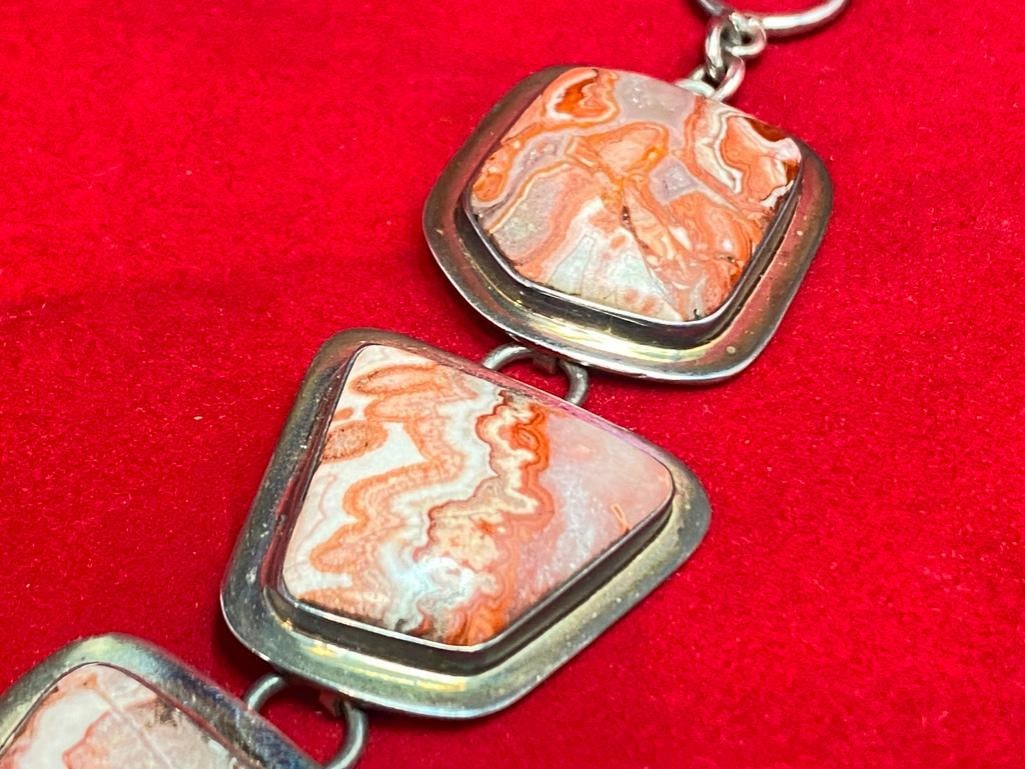 Sterling Silver Lace Agate Toggle-Clasp Bracelet - 5